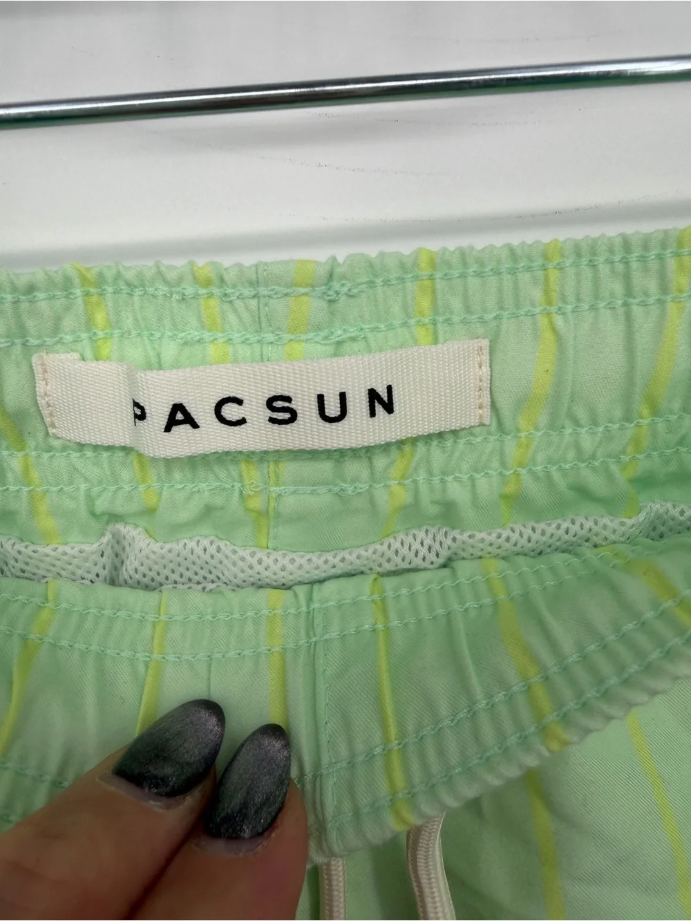 PacSun Light Green Swim Trunks with Yellow Pinstripes